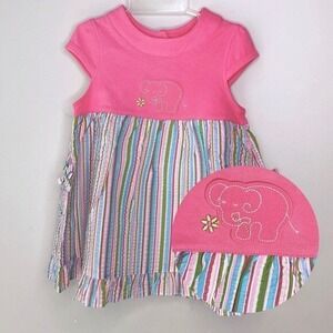 24 Months NWT Agabang Dress Elephant Flower Appliqué Pockets Bows Seersucker